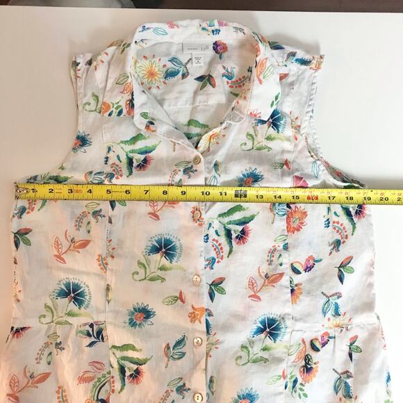 J. Jill Women's MP Petite Medium 100% Linen White Floral Sleeveless Tunic Blouse - Picture 8 of 9